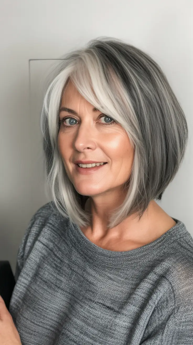 Short bob Fall haircuts for women over 50 Sophisticated Gray with Precision Bob
