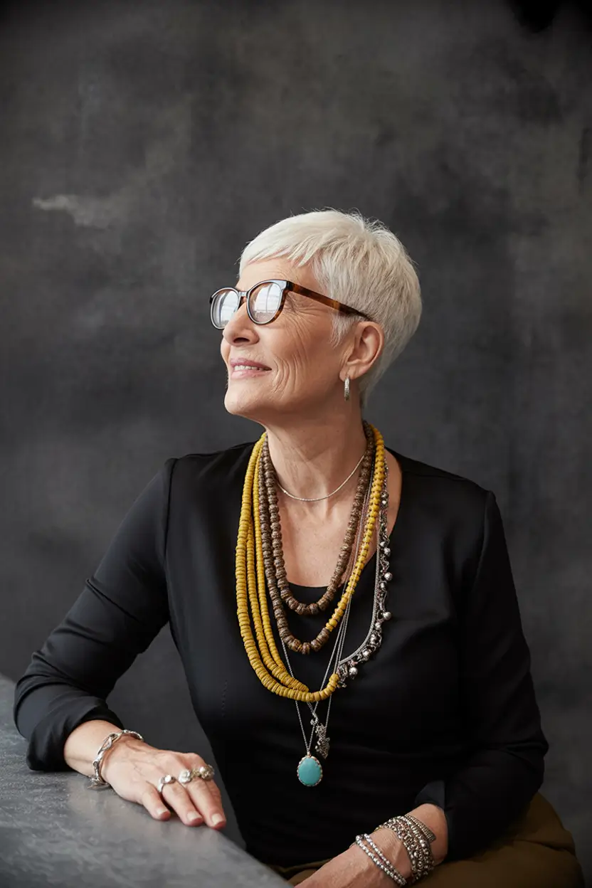 Short pixie Fall haircuts for women over 50 Minimalist Platinum Crop with Sharp Lines