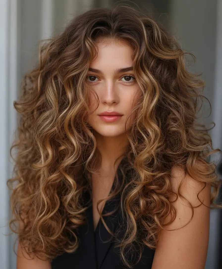 Fall brown hair color Caramel Highlights With Maximum Curls