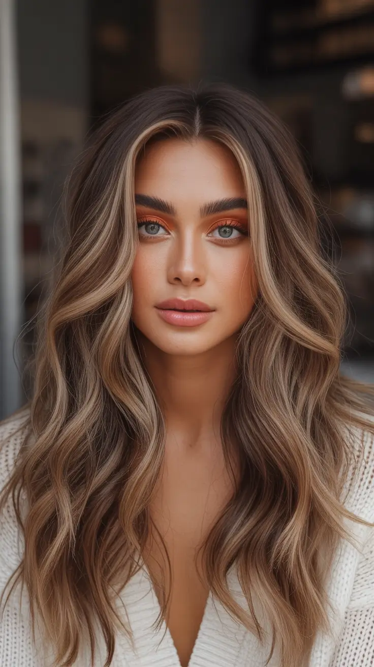 Fall brown hair color Beige Blonde Highlights On Earthy Brunette