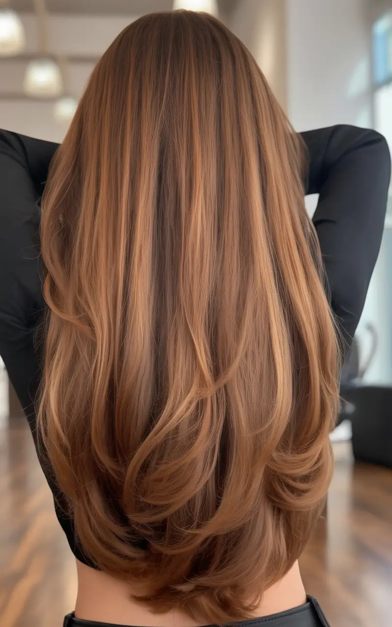 Fall brown hair color Amber Brown Straight With Sculpted Ends