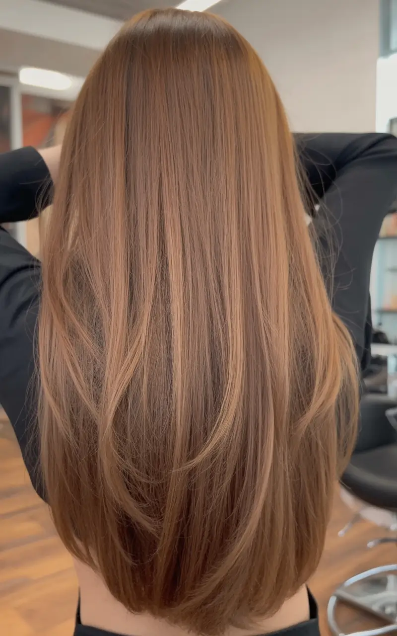 Fall brown hair color Spiced Caramel Straight With Soft Volume