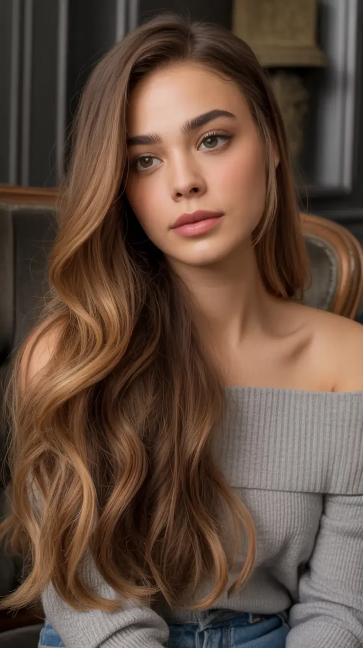 Fall brown hair color Chestnut Curls With Honey Veil