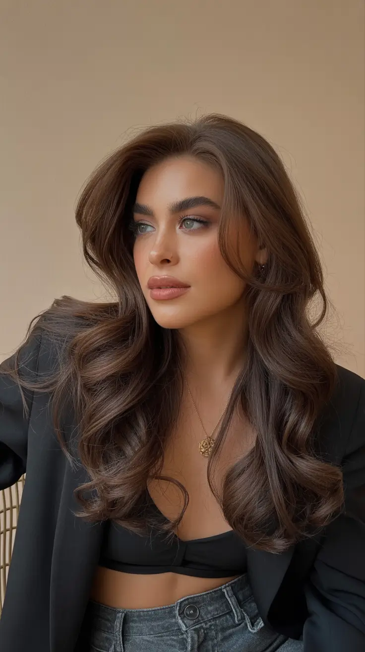 Fall brown hair color Cocoa Layers With Face-Framing Light