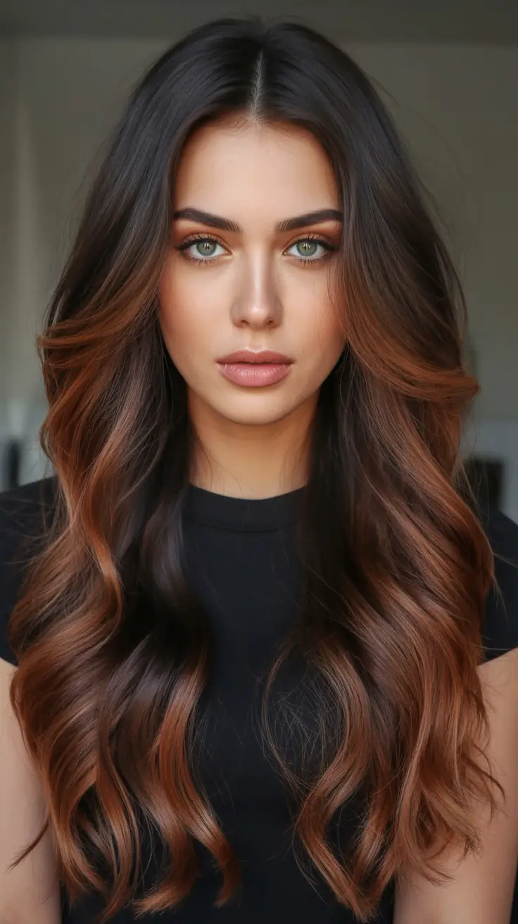 Fall brown hair color Cinnamon Melt With Glossy Waves