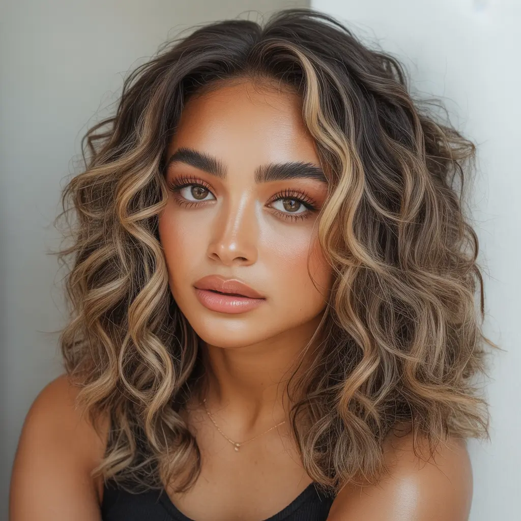 Fall brown hair color Dimensional Curls With Cool-Toned Highlights