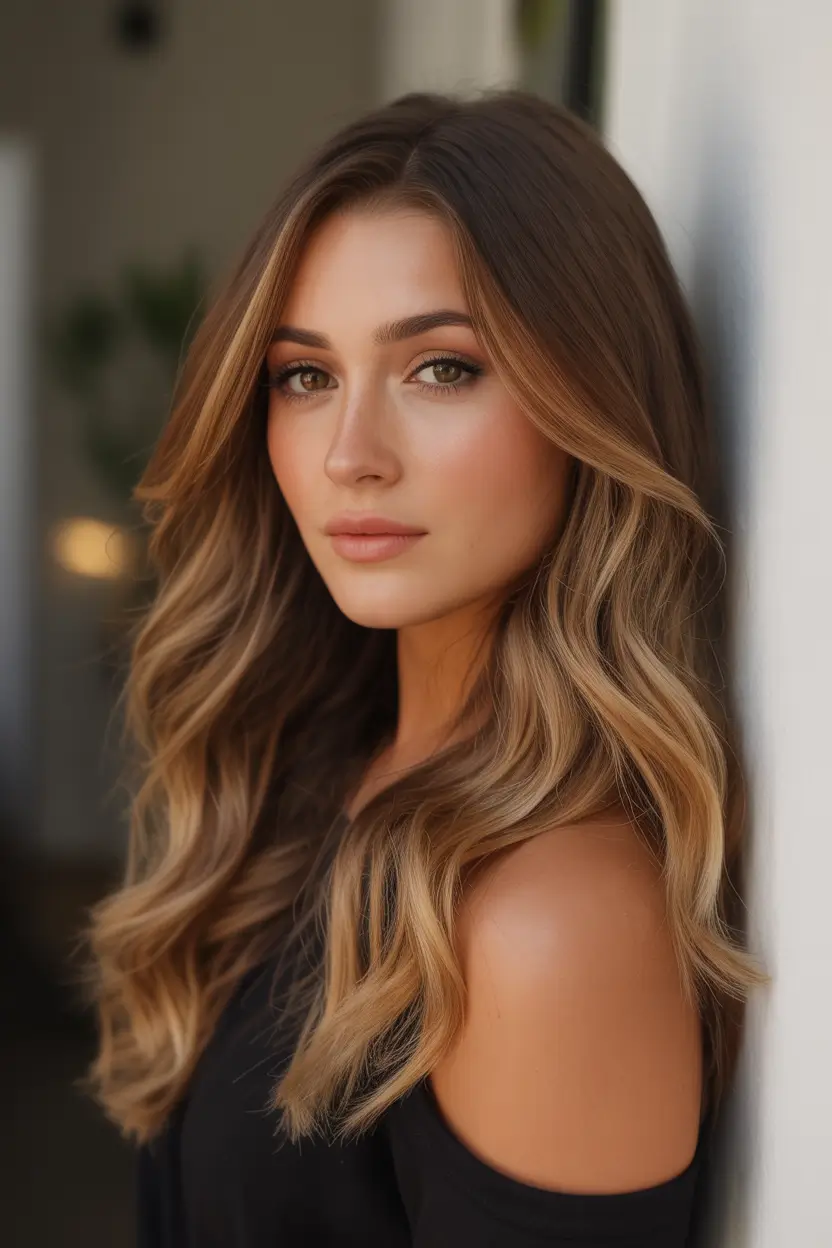 Fall brown hair color Blended Honey Brunette Waves