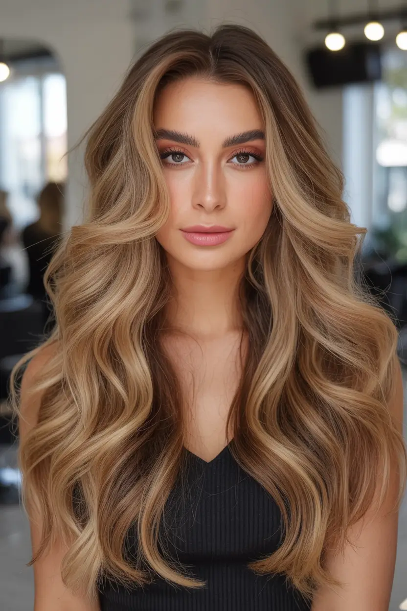 caramel autumn fall hair colors Caramel Balayage for Long Glam Waves