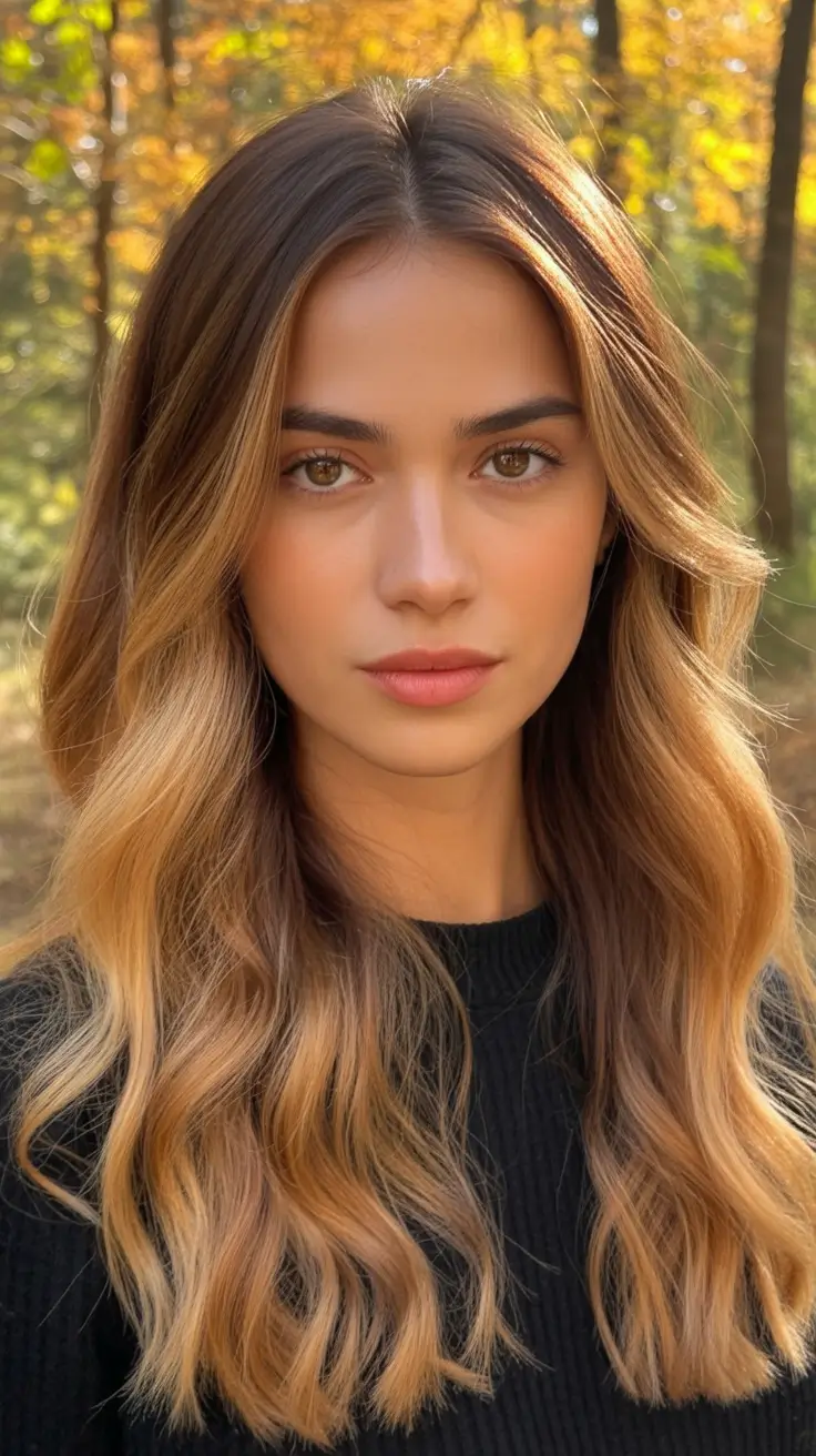 caramel autumn fall hair colors Golden Auburn Fade for a Woodland Vibe