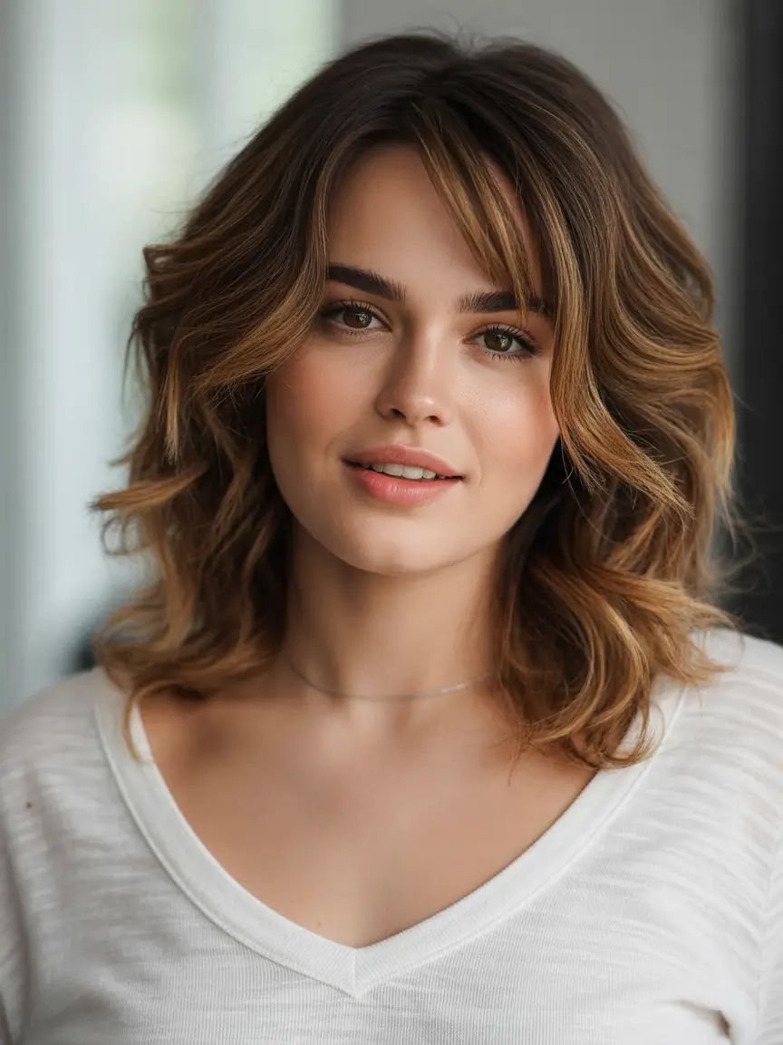 caramel autumn fall hair colors Soft Cinnamon Waves with Side-Swept Charm