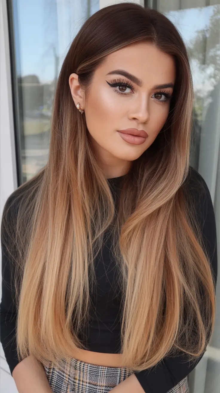 caramel autumn fall hair colors Buttery Fade with Golden Ombre Ends