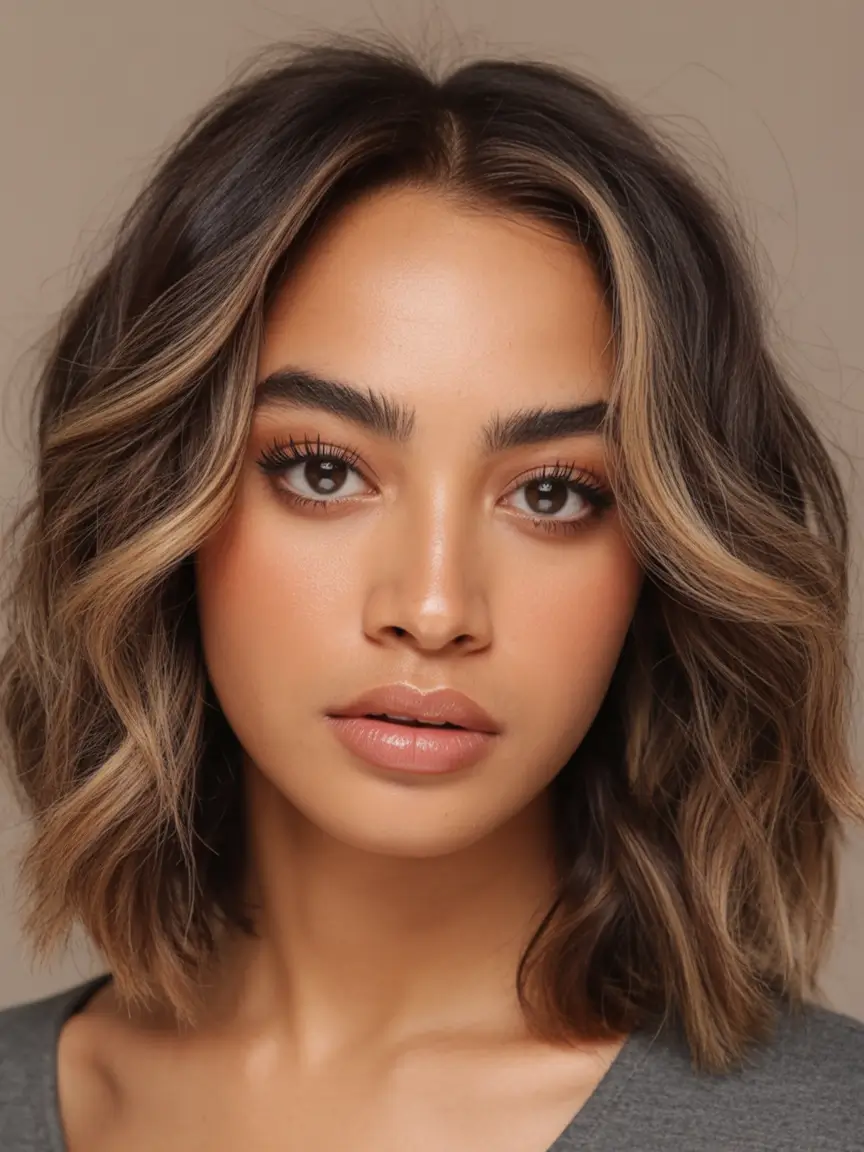 caramel autumn fall hair colors Shadowed Bob with Almond Frost Highlights