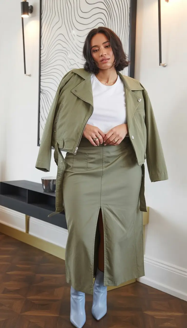 curvy fall outfits Olive Utility, Reimagined