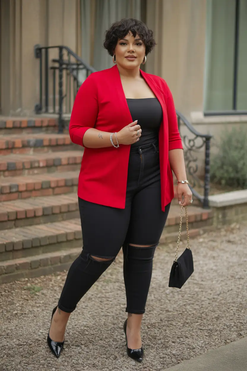 curvy fall outfits Scarlet Energy With a Denim Edge