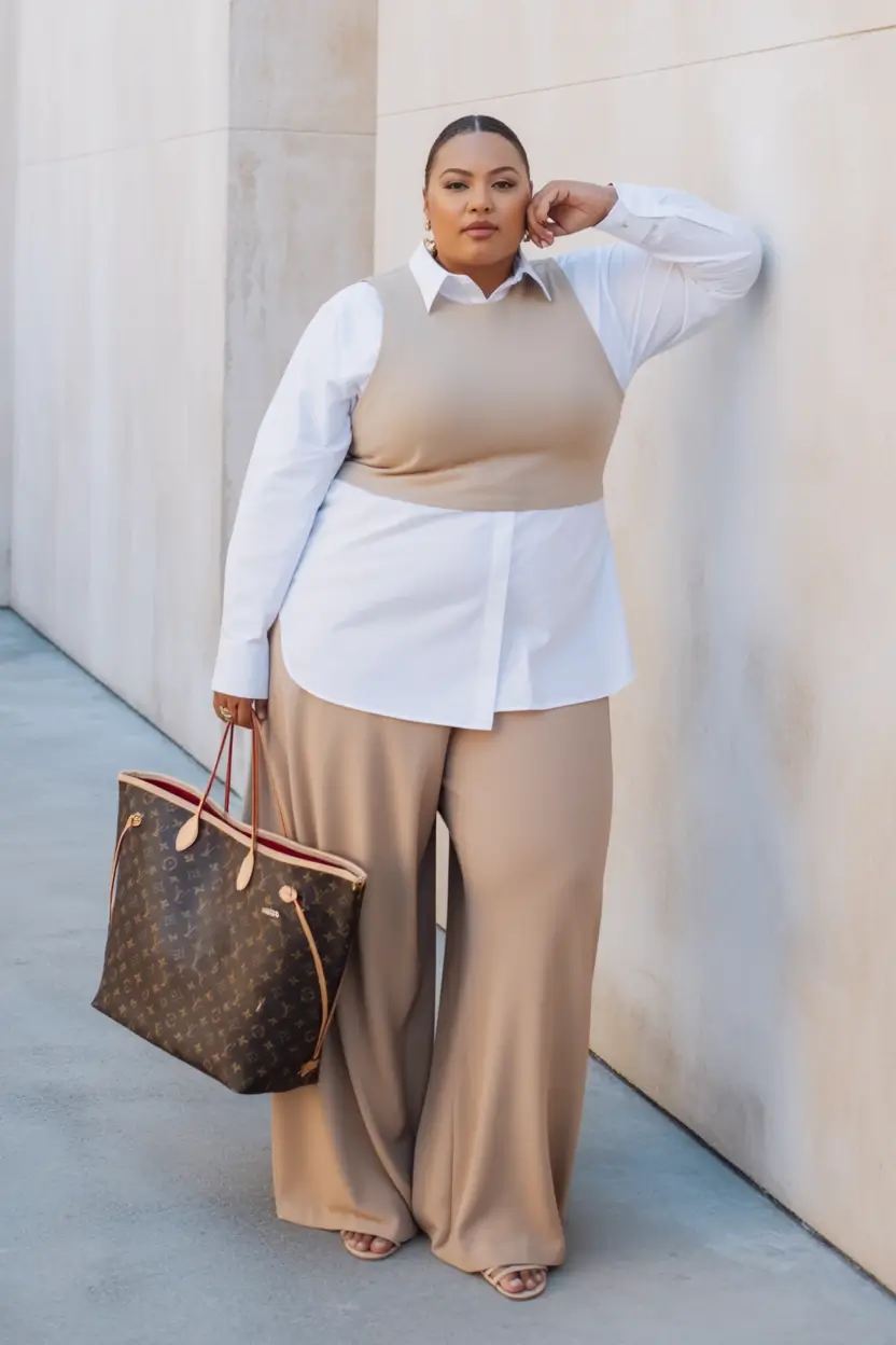 curvy fall outfits Neutral Layers, Elevated Ease