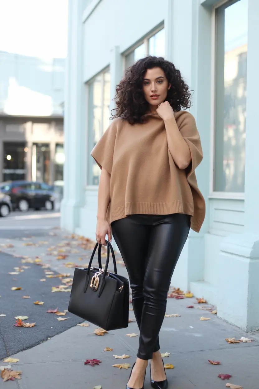 curvy fall outfits Leather Shine and Slouchy Knits