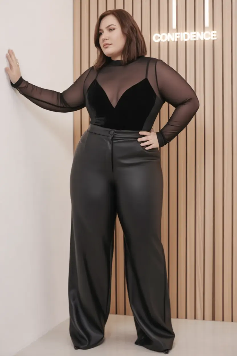 curvy fall outfits All Black With a Sheer Twist