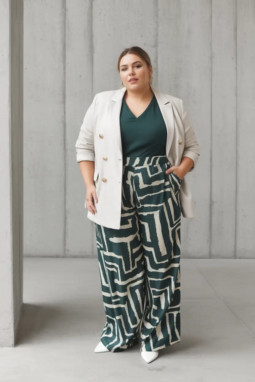 curvy fall outfits Graphic Drama Meets Tailored Cool