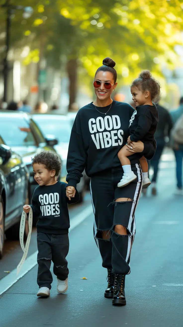 mom outfits for fall Matching Energy: Good Vibes, Big Style