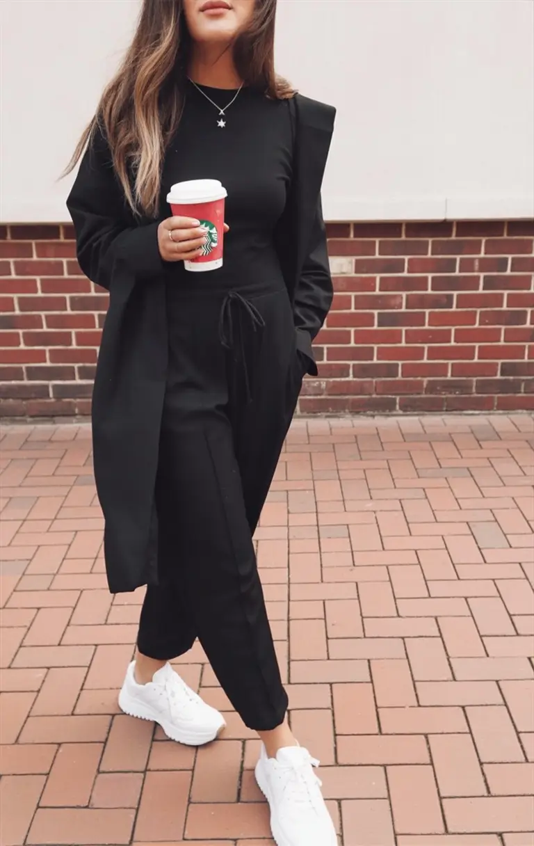 mom outfits for fall All Black, All Day: The Soft Power Set
