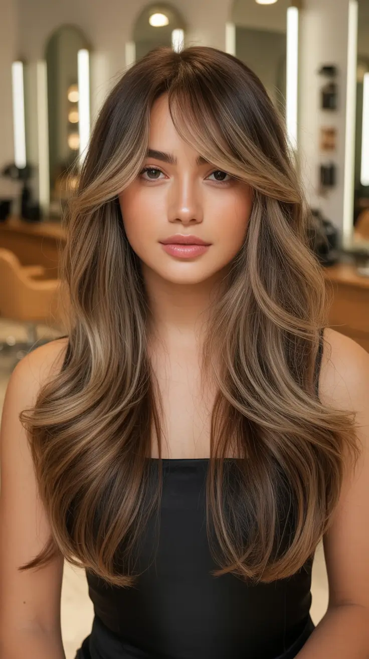 dark brown fall hair colors Hazel Butter Brunette with Seamless Balayage