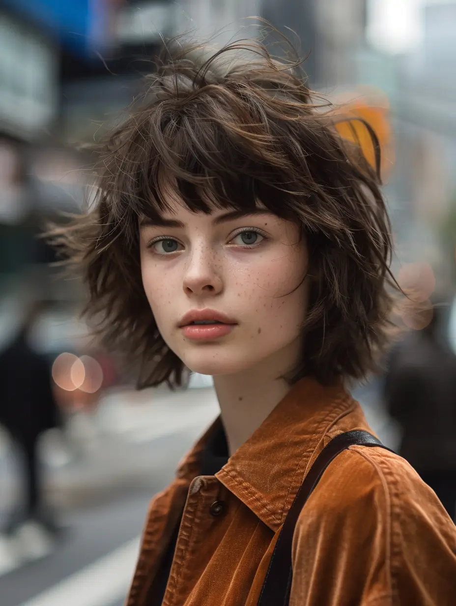 dark brown fall hair colors City Fringe Shag in Mushroom Brown