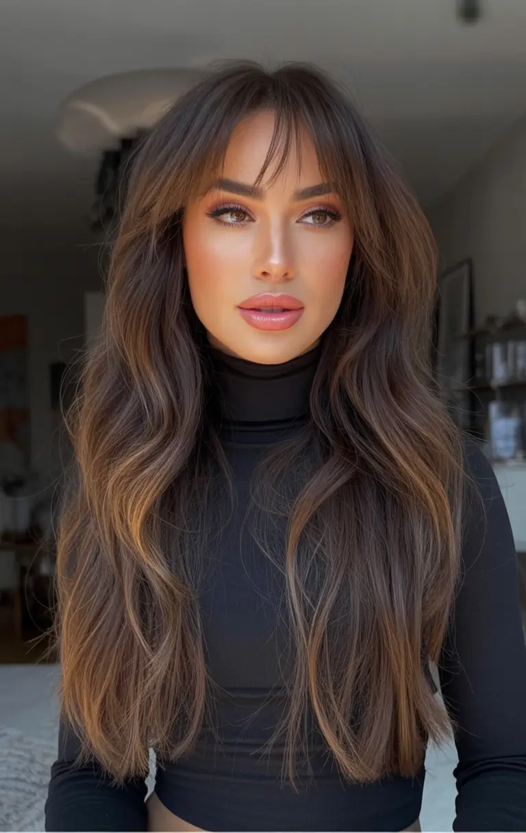 dark brown fall hair colors Dimensional Chocolate with Whispy Texture