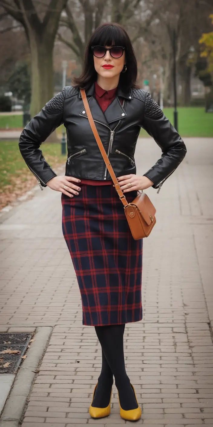September outfits Polished Punk: When Leather Meets Plaid