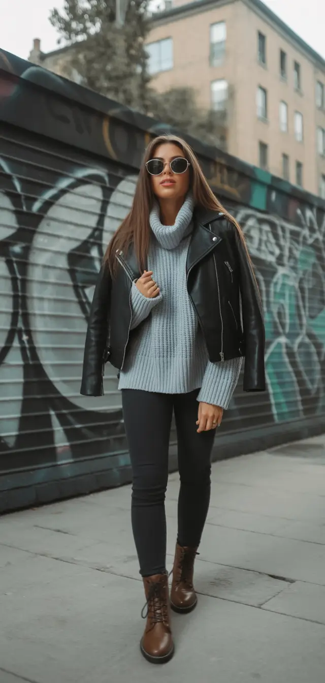 September outfits Urban Cool: Knitwear and Leather Layers