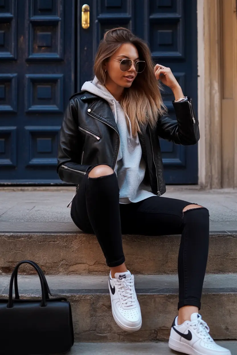 September outfits Effortless Edge: Athleisure with Leather Twist