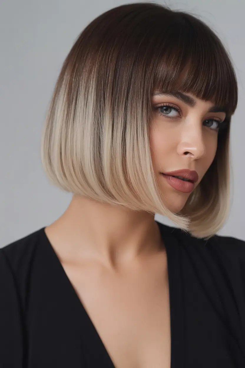 Fall bob haircut Chocolate Smoke Bob with Blunt Bangs