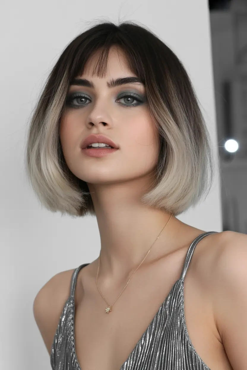 Fall bob haircut Cool-Toned Ombre Bob with Chunky Texture