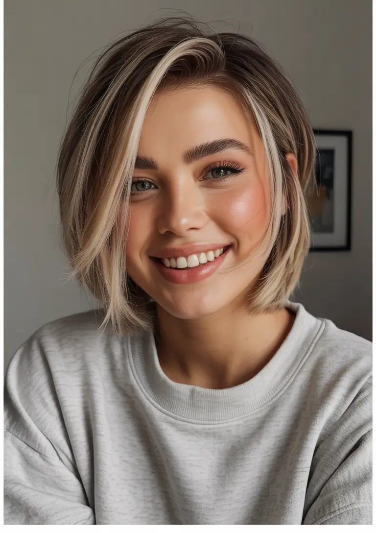Fall bob haircut Chunky Blonde Side-Parted Bob with Volume