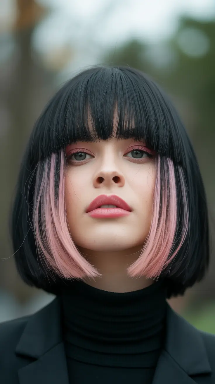 Fall bob haircut Statement Blunt Bob with Pink Dip Ends