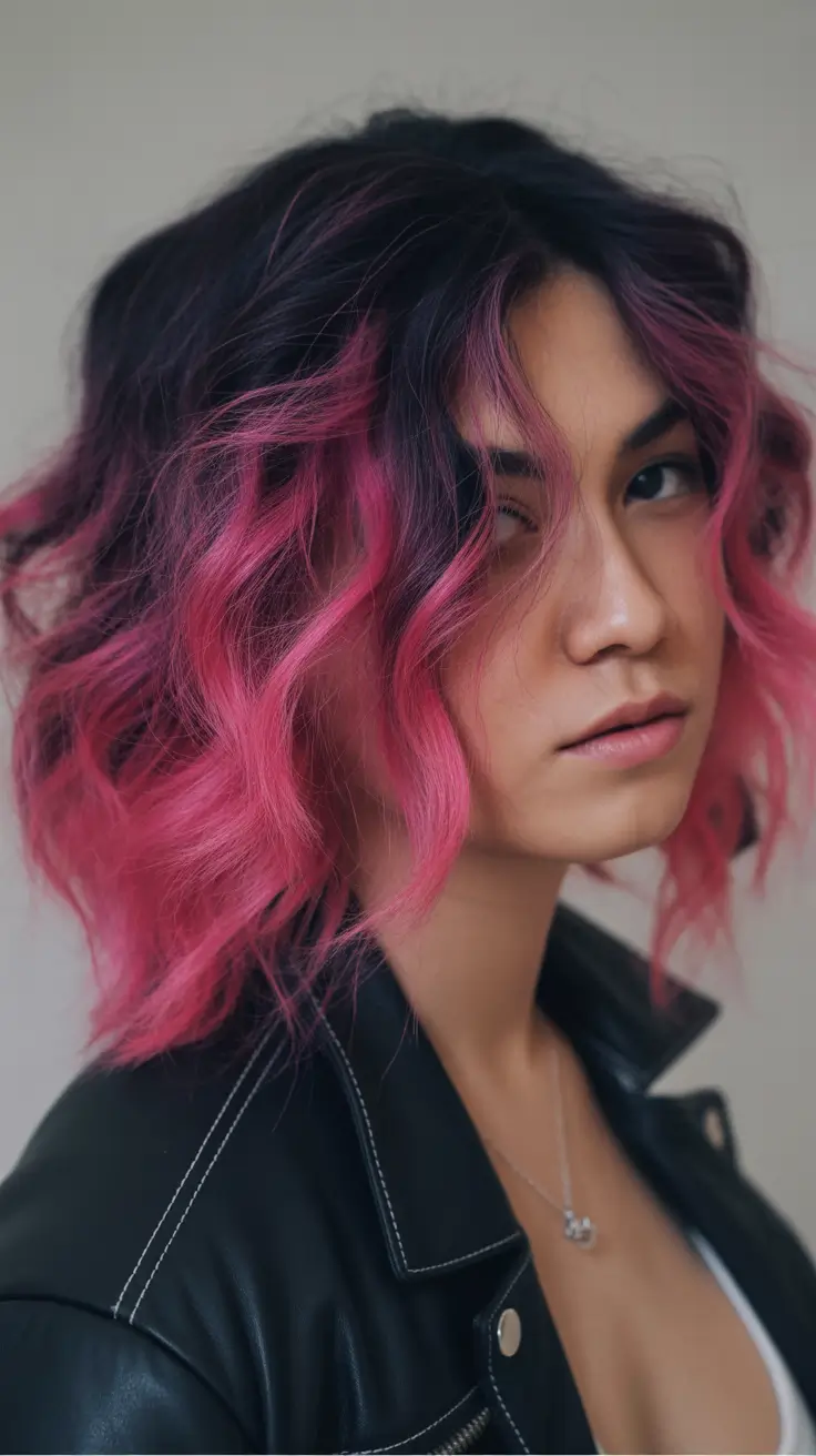 Fall bob haircut Electric Magenta Bob with Wild Texture