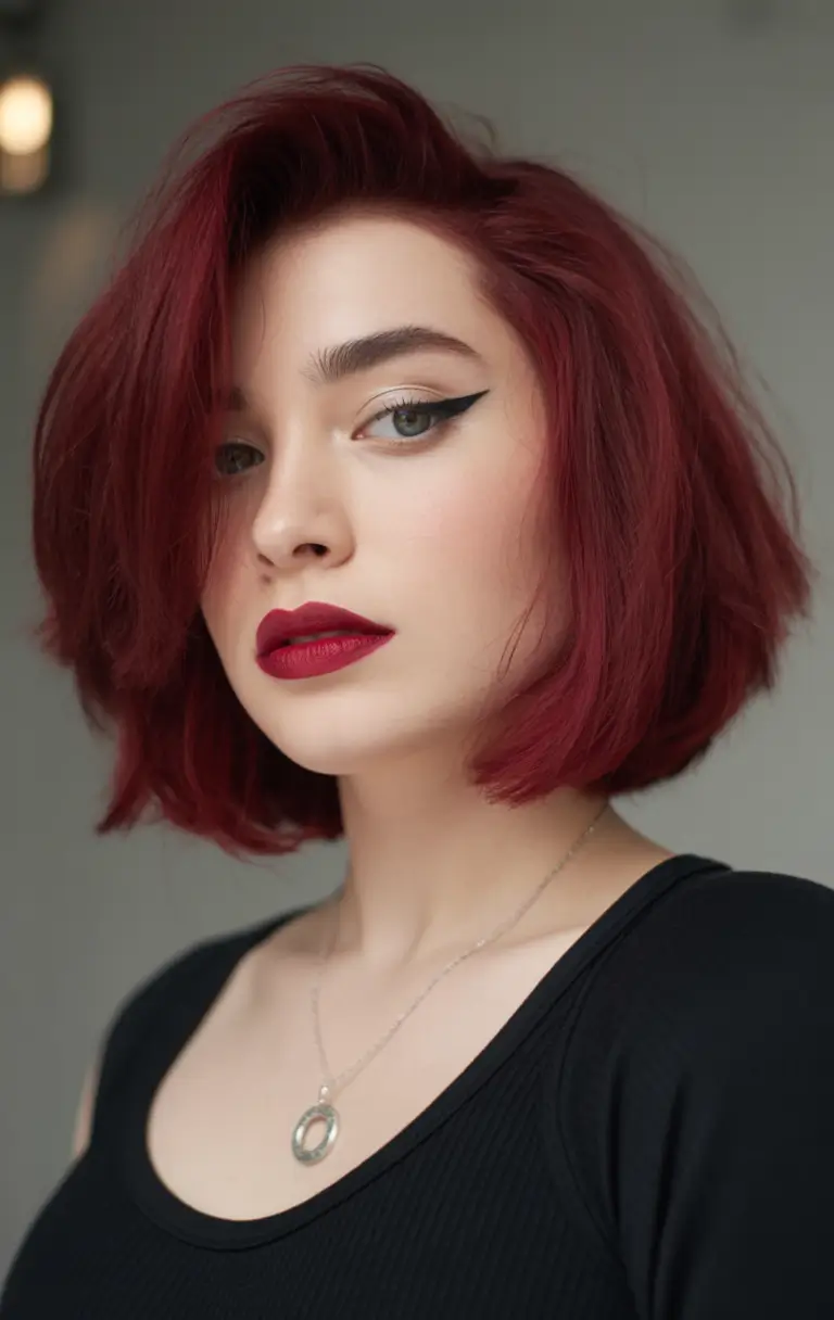 Fall bob haircut Velvet Wine Bob with Volume
