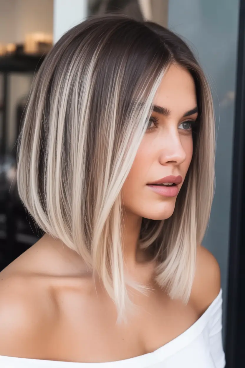 Fall bob haircut Glossy Vanilla Lob with Soft Balayage