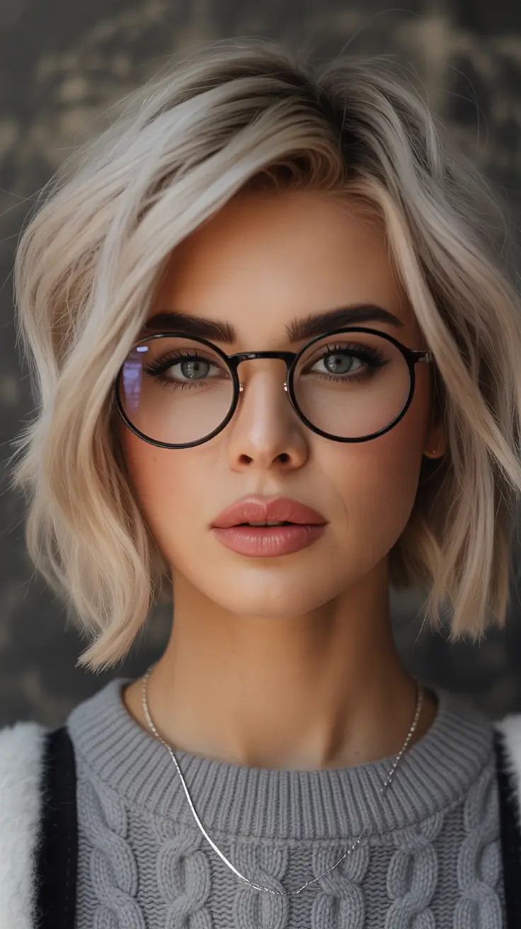 Fall bob haircut Slushy Platinum Wavy Bob with Side Part