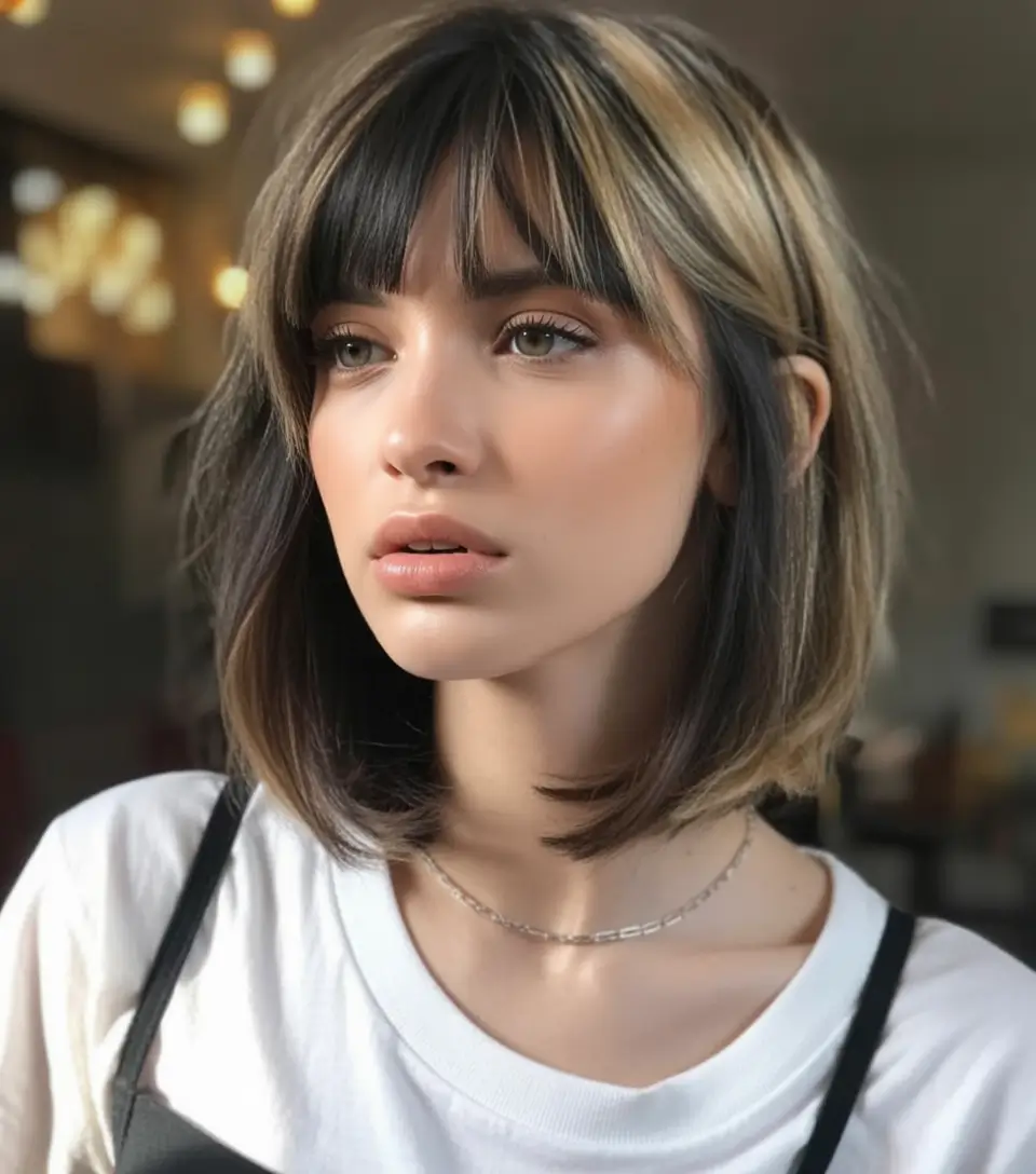 Fall bob haircut Bold Money Piece Bob with Natural Brunette Base