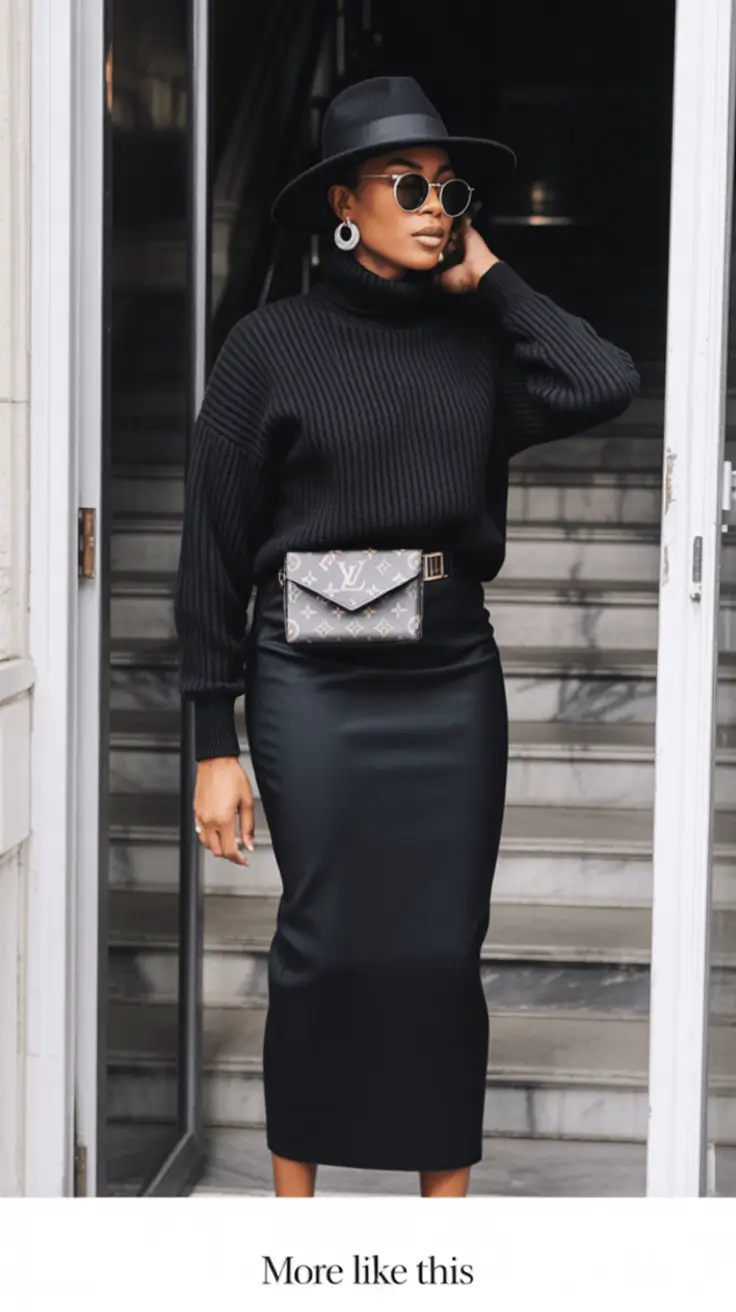 fall outfits for black women Monochrome Drama with Parisian Precision