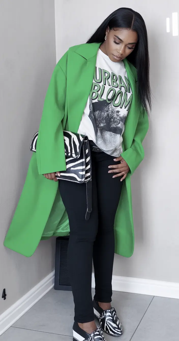 fall outfits for black women Street-Style Pop with Zebra & Lime