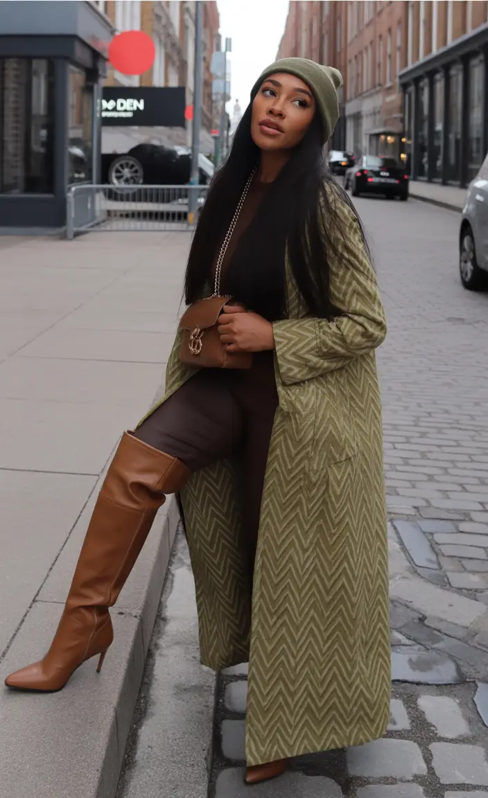 fall outfits for black women Chevron Layers in Moss & Mocha