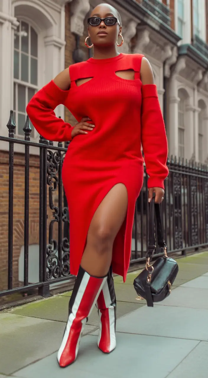fall outfits for black women Red Power Dress Meets Mod Glam