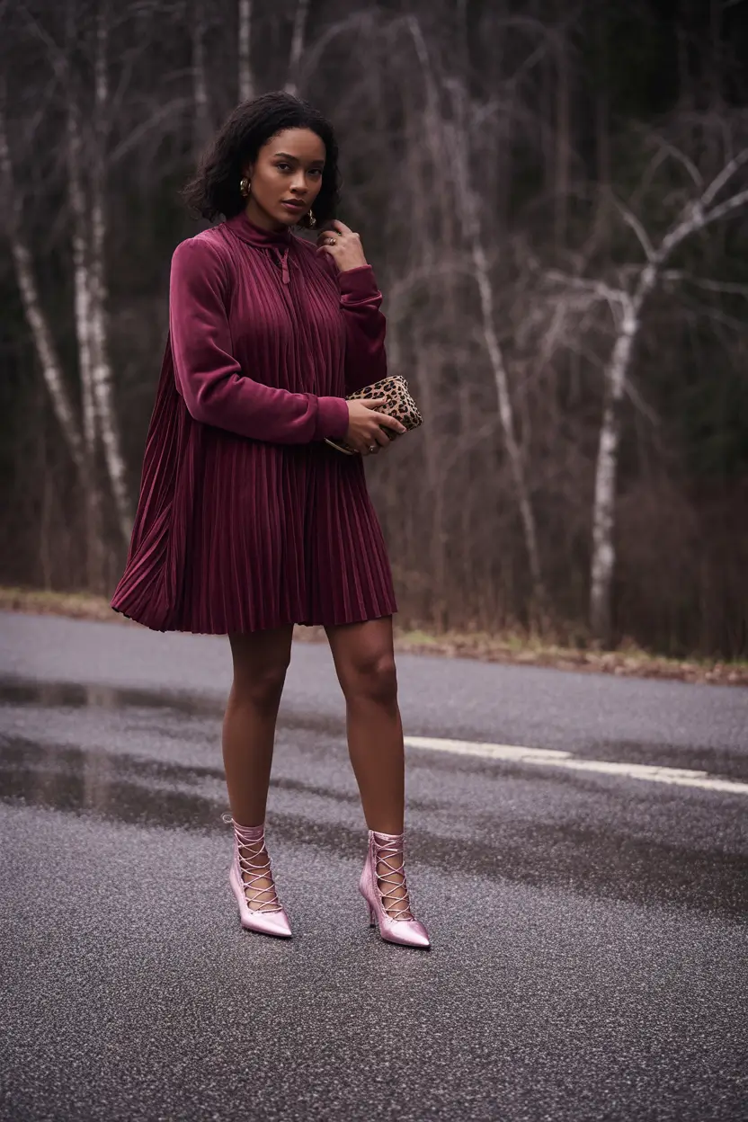 fall outfits for black women Plum Velvet & Pink Shine for a Fall Night