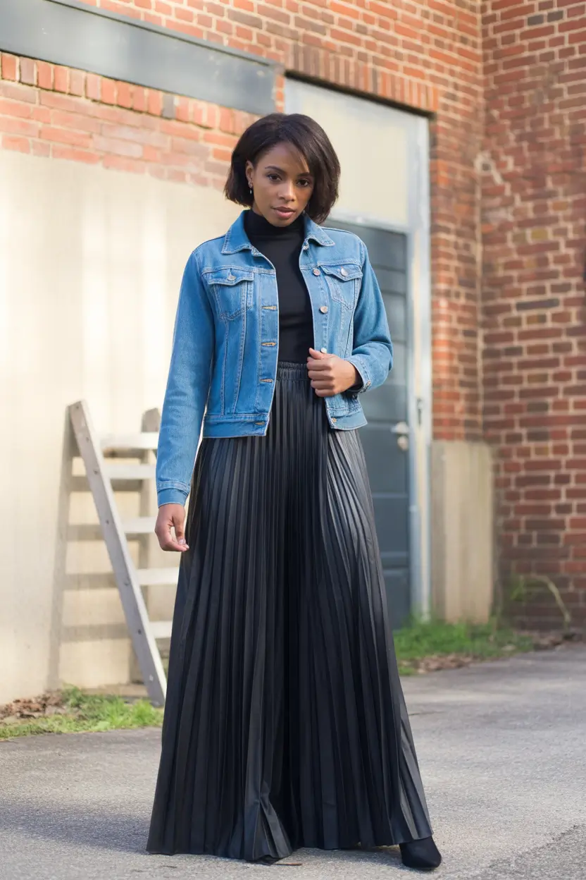 fall outfits for black women Denim & Pleats: A Casual Classic Remix