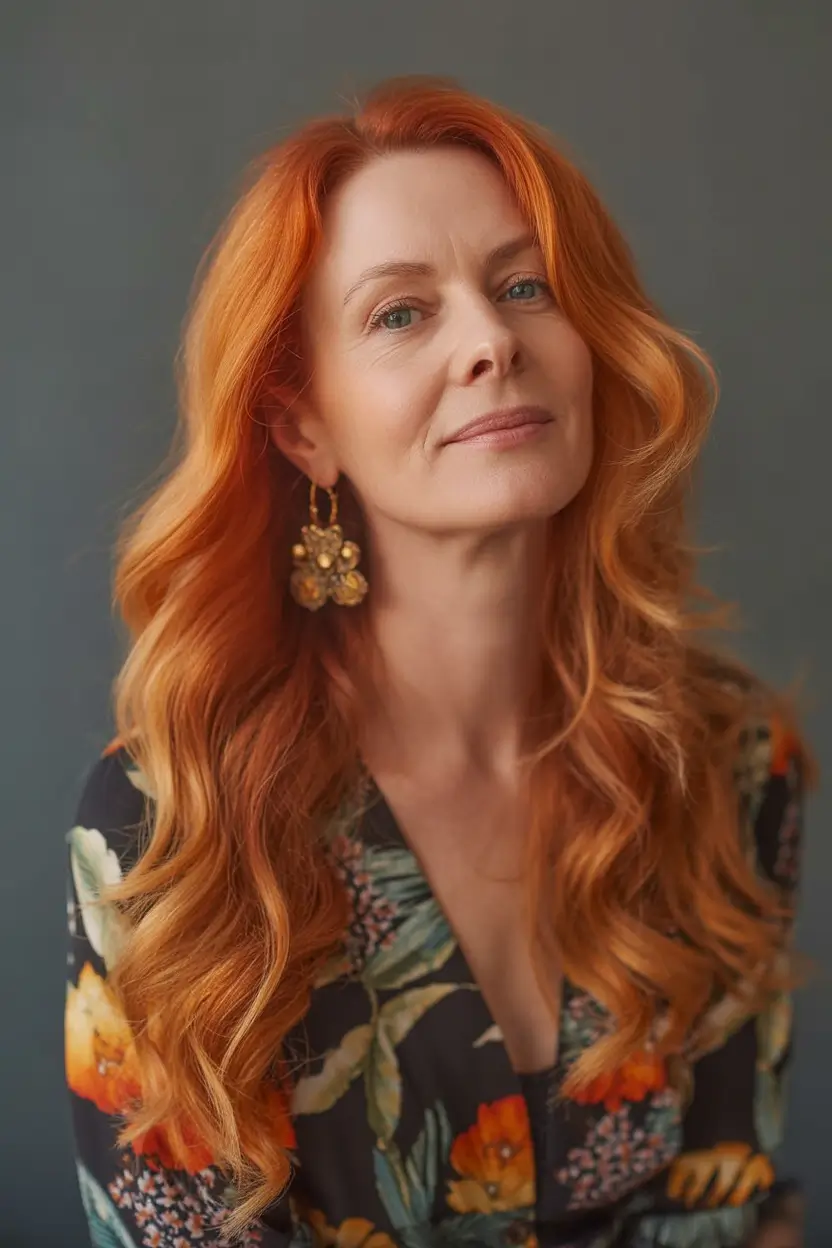 Fall hair color for women over 50+Vibrant Copper Waves with Golden Shine