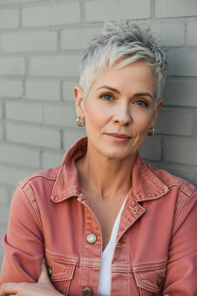 Fall hair color for women over 50+Frosted Steel Pixie with Urban Edge