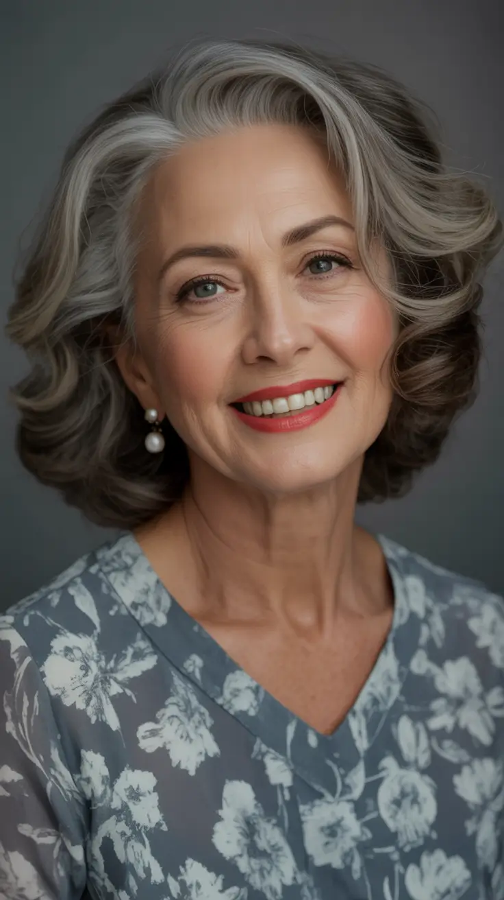 Fall hair color for women over 50+Classic Silver Waves with Polished Layers