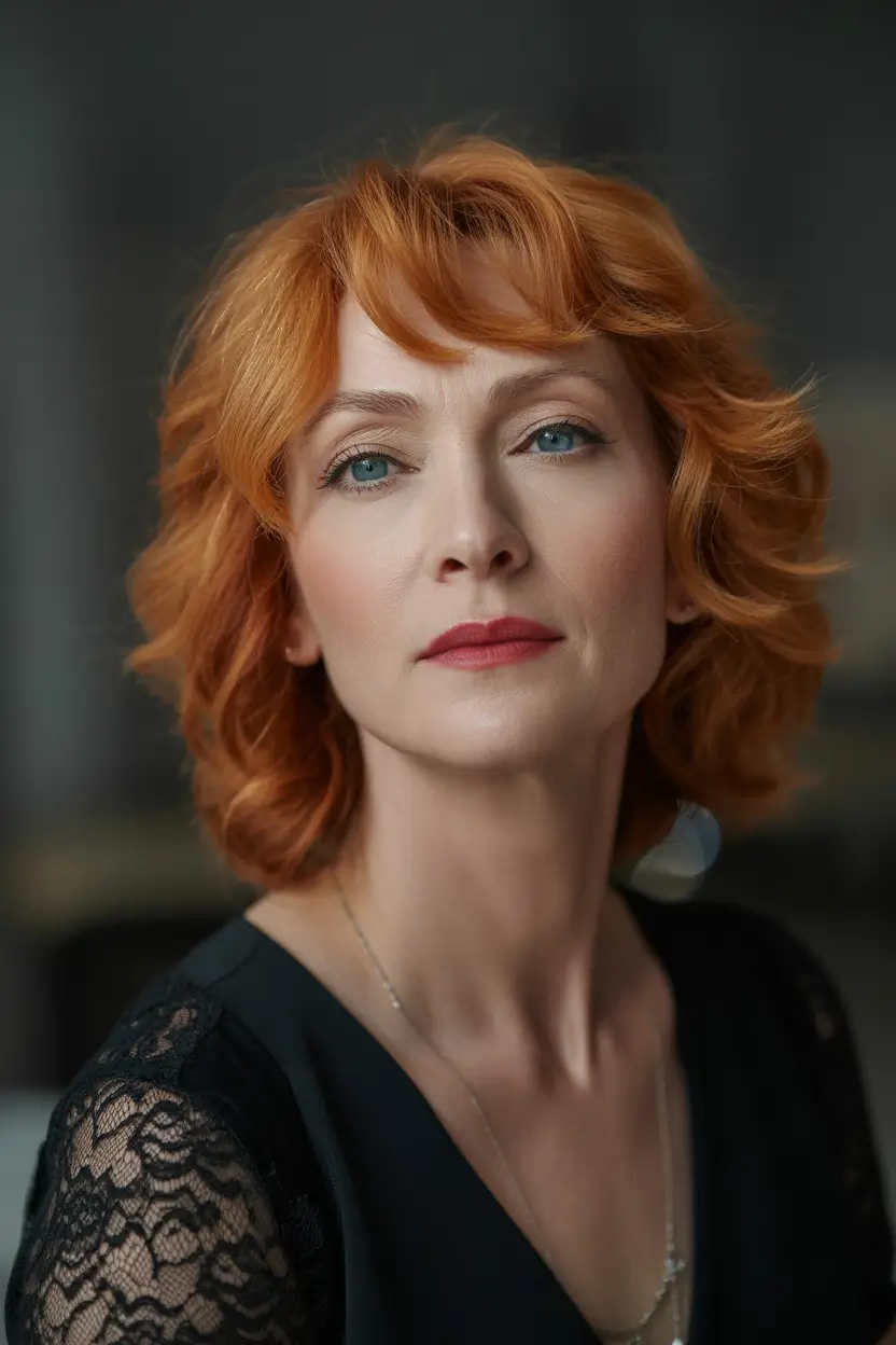 Fall hair color for women over 50+Golden Tangerine Shag with Playful Bounce