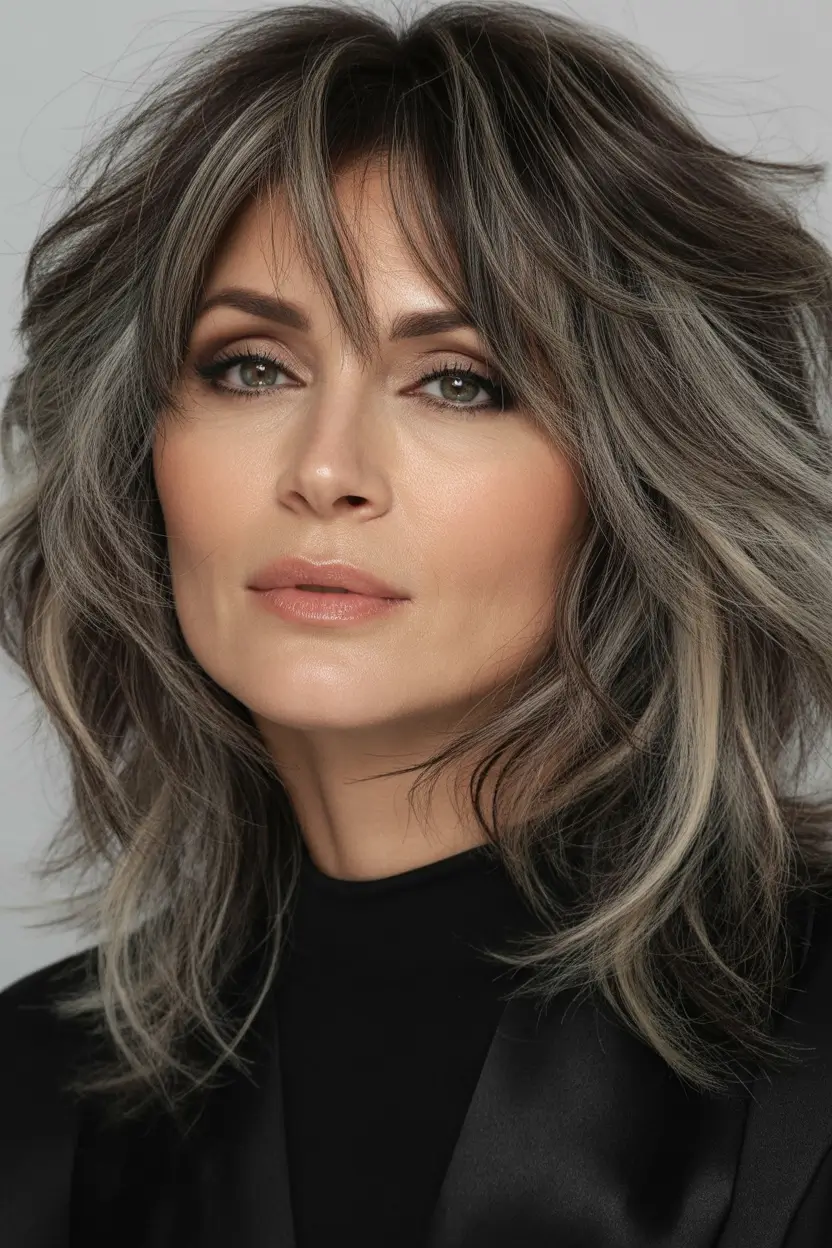 Fall hair color for women over 50+Modern Mushroom Brown with Lived-In Layers
